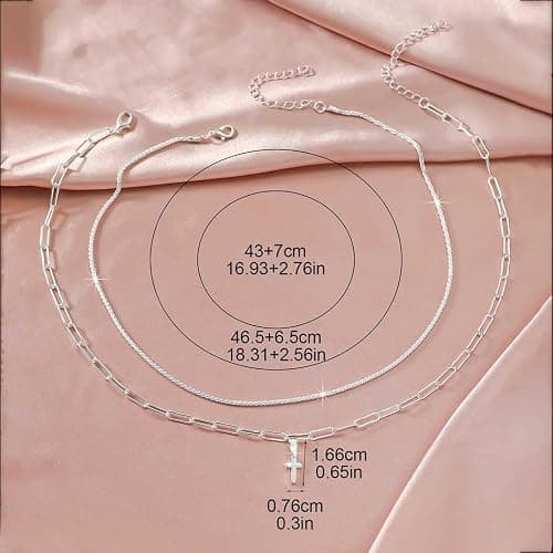 Yalice 925 Sterling Silver Sparkly Necklace Layered Dainty Chain Necklace Silver Cross Pendant Paperclip Necklaces Waterproof Minimalist Jewelry Gifts thumbnail 5