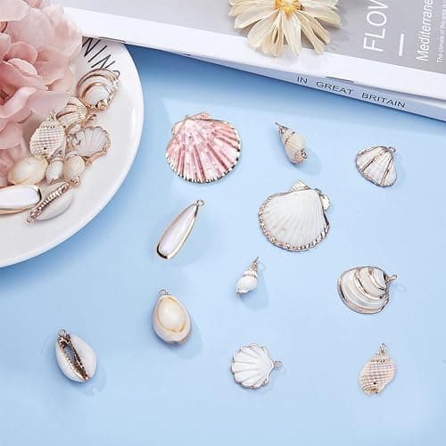 SUNNYCLUE 1 Box 20pcs 10 Styles Natural White Cowrie Seashells Charm Conch Shells Plated Charms Summer Ocean Sea Charm for Jewelry Making Charm Necklace Bracelet Earring Making thumbnail 5