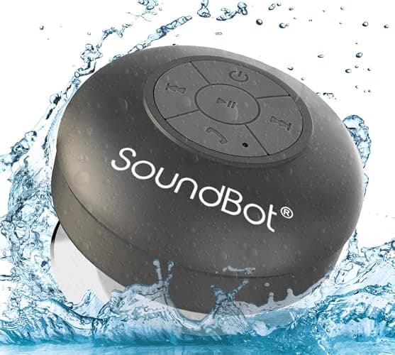 Soundbot SB510 HD Waterproof Bluetooth Shower Wireless Speaker with Speakerphone, Mic, 6-Hour Playtime, Control Buttons & Suction Cup, Powerful Sound Ideal for Bathroom, Travel, or Outdoors (Black) - Image 1