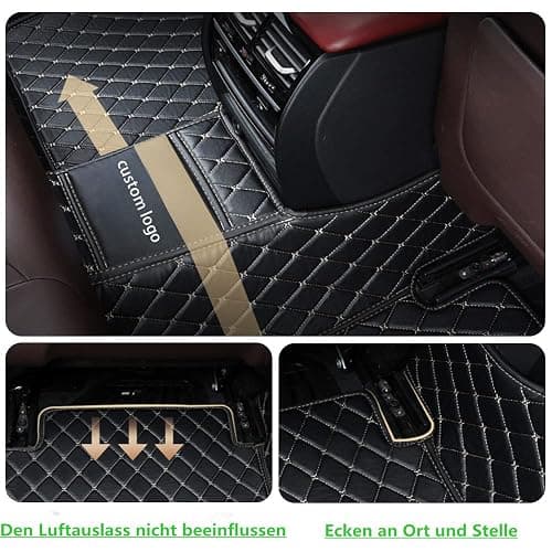 Personalisierung Anpassen Autofussmatten - 3D Luxus PU-Leder Auto Fussmatten Massanfertigung, Nach Maß Fußmatten Kompatibel mit 99% AutoMarke Modell (Schwarz Rot) thumbnail 4