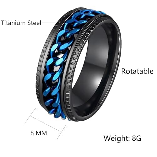 Udolfly Mens Fidget Rings Anxiety Rings for Men Womens Chain Spinner Rings for Adults Titanium Steel Rings thumbnail 6