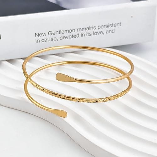 Lyfange Gold Arm Cuff for Women Upper Arm Cuff Bracelet Set Adjustable Armband Bangle Bracelet Boho Coil Arm Cuffs 3pcs 4pcs Arm Cuff Jewelry thumbnail 5