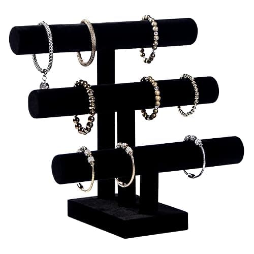Pengup 3 Tier Bracelet Holder,Bracelet Display Stand,Black Velvet Jewelry Organizer Displays for Necklace Scrunchies Watches Hair Ties. thumbnail 4