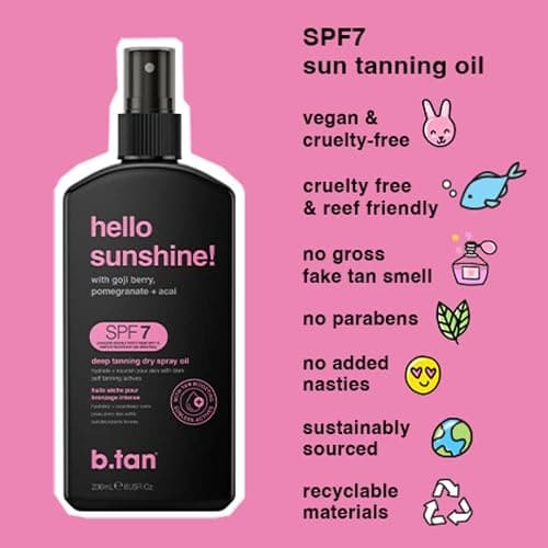 b.tan SPF 7 Tanning Oil | Hello Sunshine - Deep Suntan Dry Spray, Best Outdoor Browning Body Mist, Packed with Moisturizing Goji Berry, Pomegranate + Açai, Austrailian Brand, 8 Fl Oz thumbnail 3