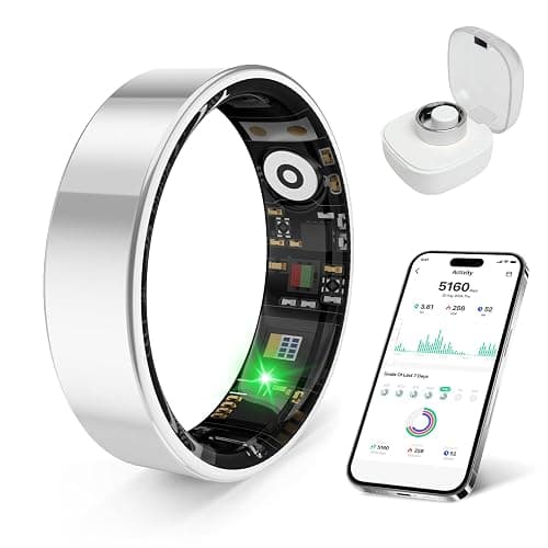 prxxhri Smart Health Ring, Featuring Stress and Sleep Monitoring Functions, Compatible with iOS and Android, Waterproof Fitness Tracker for Women & Men, No Subscription Fee. (Silver, 9) - Image 1