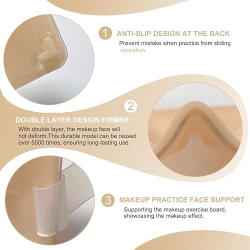 Makeup Practice Face Board, Reusable Silicone Makeup Mannequin Face with Makeup Practice Kit for Makeup Students and Beginners, Come with Makeup Brushes Set Eyeshadow Eyeliner Eyebrow Stencils thumbnail 4