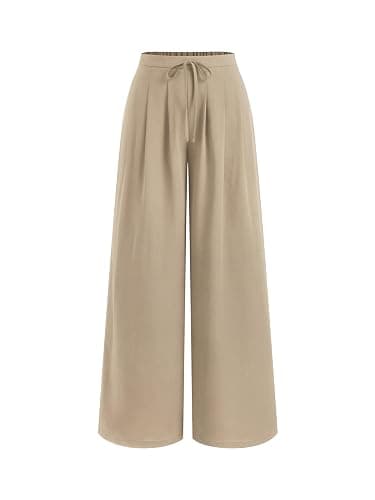 CIDER Wide Leg Pants for Women Palazzo Drawsting Elastic High Waisted Knotted Pleated Comfy Casual Flowy Pants with Pockets - Image 1