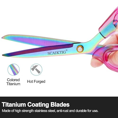 SCAIKTIG Acrylic Scissors Set, Office Scissors for Desk Heavy Duty, Pink Clear Comfort-Grip Handles and Titanium Coated Blades, Sharp Scissors all Purpose for Sewing, Art, Craft, School, Home Supplies thumbnail 5