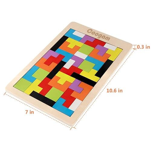 Coogam Wooden Blocks Puzzle Brain Teasers Toy Tangram Jigsaw Intelligence Colorful 3D Russian Blocks Game STEM Montessori Educational Gift for Kids (40 Pcs) thumbnail 3