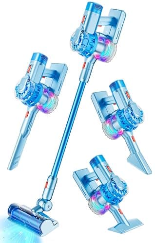 BLAXTEM 4-in-1 Kids Toy Vacuum that Works with Suction, Electric Toy Toddler Vacuum Cleaner for Children Boys & Girls,Toddlers Toys Cleaning Set for Pretend Play (Light Blue) - Image 1