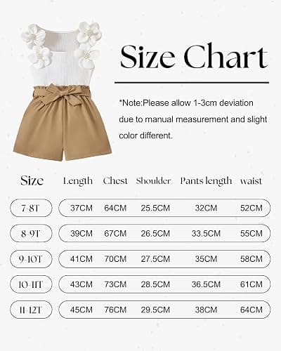 Momkonzz Girls Summer Clothes Set for Kids Flower Sleeveless Tank Top + Shorts + Belt Tween Outfits Size 7-12T thumbnail 7