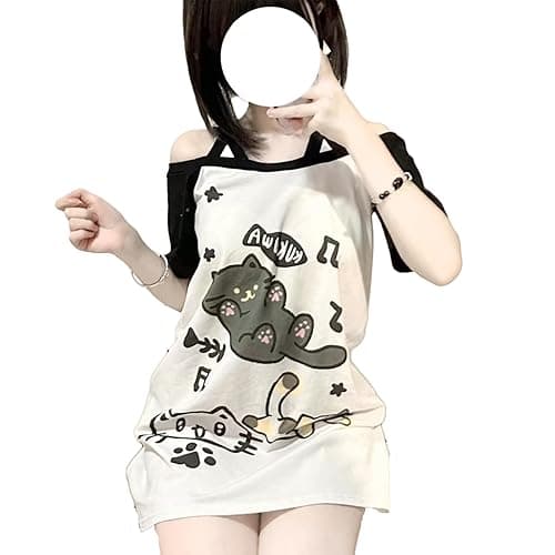 Y2k Kawaii Shirts for Women Cartoon Graphic Tees Off Shoulder Cutecore Shirts Harajuku Fashion Gothic Tops - Image 1