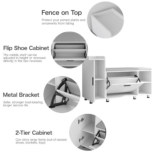 Maupvit Shoe Storage Bench with Flip Drawer Shoe Cabinet, 8 Adjustable Metal Feet, White thumbnail 6