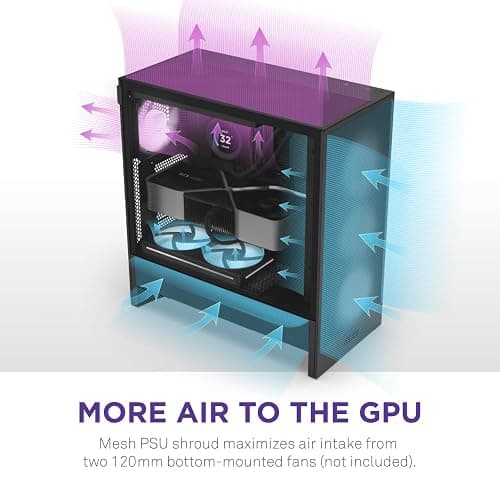 NZXT H5 Flow 2024 - Compact ATX Mid-Tower PC Gaming Case - High Airflow - 2 x 120mm Fans Included - 360mm Front & 240mm Top Radiator Support - Cable Management System - Tempered Glass - Black thumbnail 3