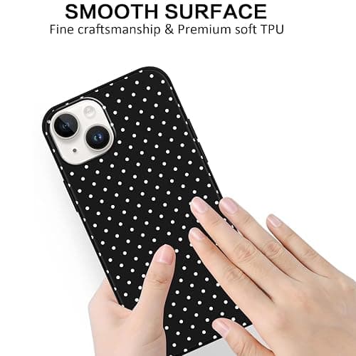 Foonary Polka Dot Phone Case for iPhone 14 Cute Fashion Pattern Case 6.1", Aesthetic Trendy Stylish Design Women Girly Cover Camera Protective Gloss Soft Slim Silicone Shockproof TPU Funda, Black thumbnail 6