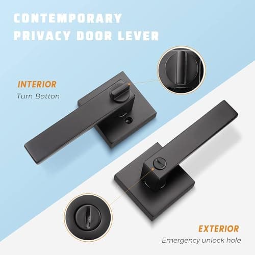 KNOBWELL 6 Pack Door Handles Black, Privacy Door Lever Bed and Bath Leverset Lockset, Left or Right Handing, Matte Black Finish thumbnail 3