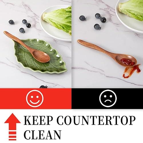 YumiPLUS Ceramic Leaf Shape Spoon Rest for cooking, Cute Green Cooking Spoon Holder for Stove Top,Large Porcelain Spatula Rest for Kitchen Counter, Farmhouse Kitchen Decor (green) thumbnail 3