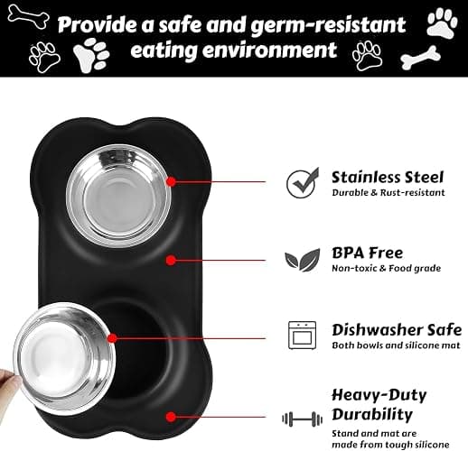 AsFrost Dog Food Bowls Stainless Steel Dog Bowls with No Spill Non-Skid Silicone Mat, Dog Food and Water Bowl Set, Dog Dishes for Small Medium Large Sized Dogs Pet Food Feeding Bowls, 4 Cup, Black thumbnail 4