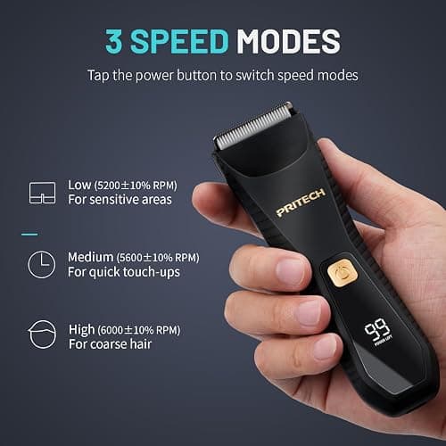 PRITECH Manscape Body Hair Trimmer - Waterproof Pubic Hair Ball Trimmer, Ceramic Blade Shavers Electric Razors for Men with USB-C Charging, Wet/Dry Use, Nick-Free Mens Grooming Kits, Gifts for Men thumbnail 7