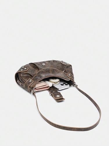 Verdusa Women's Pleated Hobo Shoulder Bags Metallic PU Leather Clutch Handbag - One Size - Brown thumbnail 4