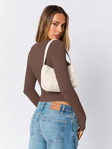 Trendy Queen Womens Scoop Neck Long Sleeve Shirts Skinny Going Out Crop Tops Cute Fall Fashion 2025 Clothes thumbnail 3