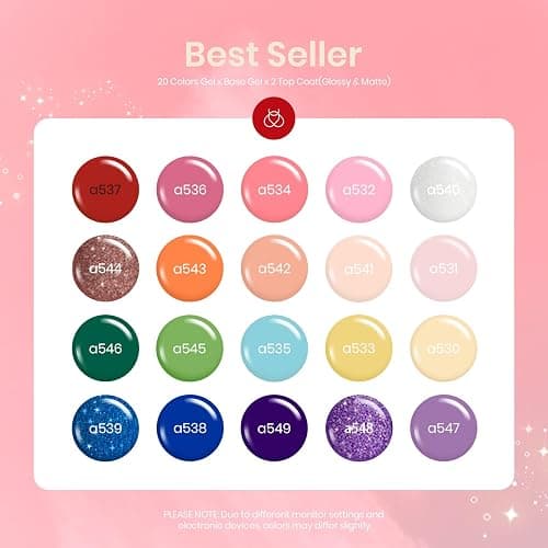 beetles Gel Polish Set, 23pcs Rainbow Gel Nail Polish Pink Orange Green Red Glitter Color with Base Glossy and Matte Top Coat Manicure Kit Shoujo Manga Soak Off Uv Led Gifts for Women thumbnail 2