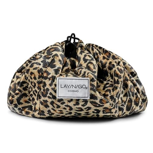 Lay-n-Go Cosmo Layflat Drawstring Cosmetic & Makeup Bag Organizer w/Zipper Pocket, Brush Loops & More, Cinch to Close, Lay Flat to Use, Durable, Machine Wash, Travel Toiletry Bag (20", Leopard) thumbnail 4