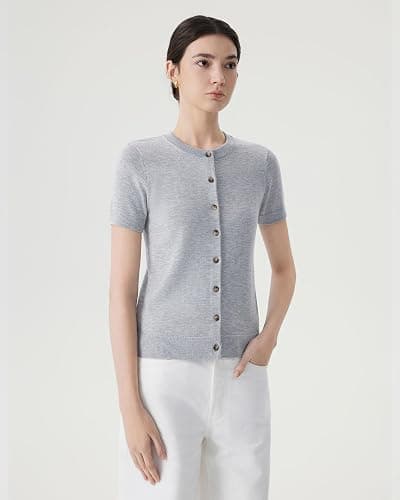 SUUKSESS Women Silk Cashmere Blend Cardigan Sweaters Summer Button Up Knit Outfits thumbnail 2