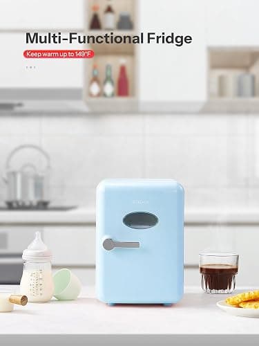Reemix Mini Fridge, 4L/6 Cans Retro Portable Cooler For 120V Home & 12V DC Car Use, Skincare Fridge for Bedroom, Car, Office, Dorm (Aqua) thumbnail 2