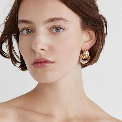 QJLE 6 Pairs Gold Dangle Earrings for Women, 14K Gold Plated Earrings Geometric Knot Drop Huggie Earrings Trendy Jewelry Gifts thumbnail 2