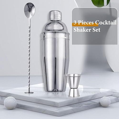 25oz Cocktail Shaker Set, Martini Shaker Set with Built in Strainer, Double Sided Jigger and Mixing Spoon Stainless Steel Mixed Drink Shaker thumbnail 3