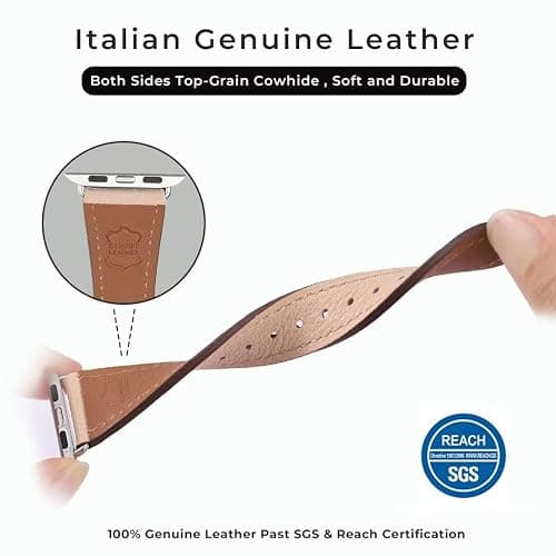 HANDODO Italian Genuine Leather Band Women for Apple Watch Series 10 9 8 7 6 5 4 3 2 1 SE SE2 Ultra 2, SGS Certified Dressy Bracelet Cute Strap for iWatch 38mm 40mm 41mm 42mm 44mm 45mm 46mm 49mm thumbnail 2
