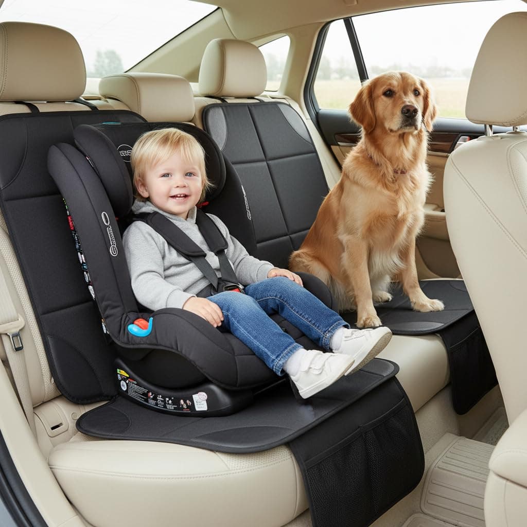 Car Seat Protector with Thick Padding & Anti-Slip Backing, Waterproof Seat Cover for Baby Car Seat, 600D Fabric with Storage Pocket thumbnail 5