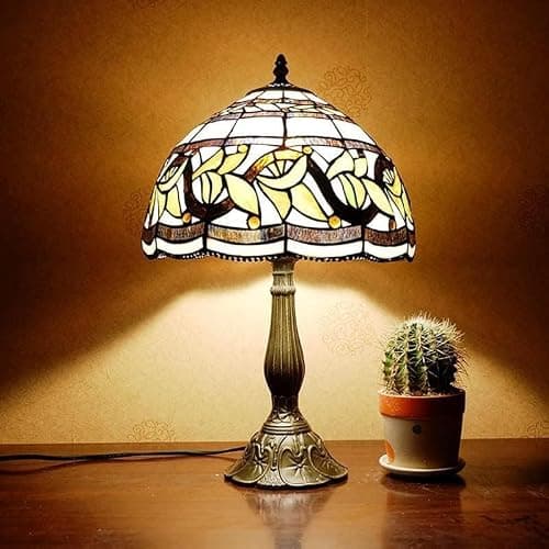 MIAOKE Stained Glass Table Lamp,Stained Glass Crystal Bead Style Table Light, Handmade Desk Bedside Night Light, Antique Art Craft Gifts Lover Living Room Bedroom Bookcase (Lace Baroque) thumbnail 6