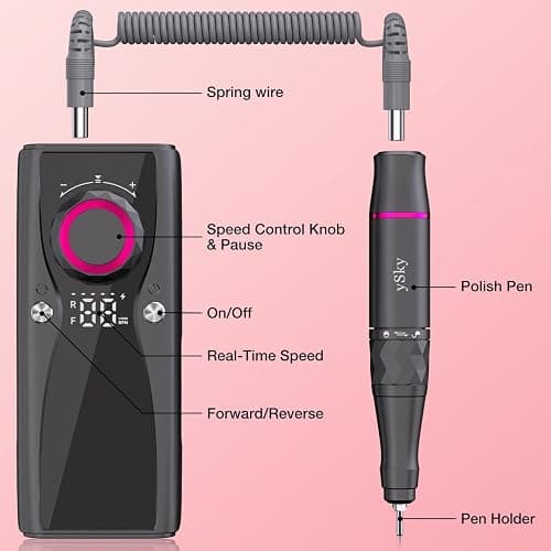 Electric Nail Files, 45000 RPM Professional Nail Drill for Acrylic Nails Gel, Adjustable Speed E File for Nails, Cordless Rechargeable Nail Drill Kit for Manicure Salon Home thumbnail 6