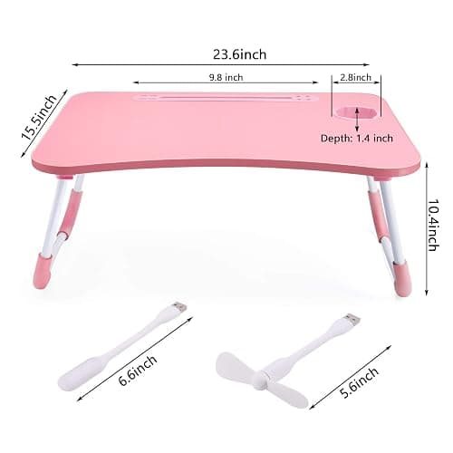 Slendor Lap Desk with Cup Holder, Foldable Laptop Table for Bed, Portable Bed Desk for Laptop and Writing, Computer Tray with Tablet Slot, Notebook Stand Reading Holder for Couch Sofa Floor,Pink thumbnail 3