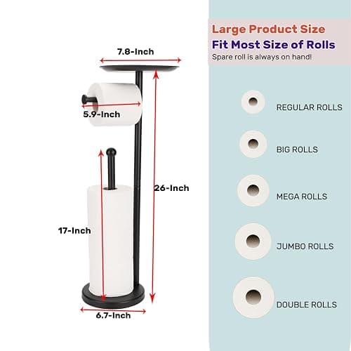 Sfemn Black Toilet Paper Holder Stand, Freestanding Toilet Paper Holder with Shelf for Small Items, Toilet Paper Stand with Storage Space for 4 Extra Toilet Paper Rolls - Black Matte thumbnail 2