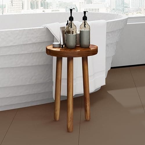 JOLLYMER 11.8" Round 18" Tall Wood Plant Stand | Teak Wood Accent Stool | Accent Table |Side Table thumbnail 7