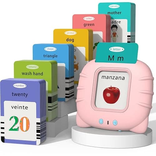 Startcan Spanish & English Talking Flash Cards for Toddlers 1 2 3 4 5 6, Audible Toys for Kids to Learn Spanish - 258 Cards and 516 Words(Pink) - Image 1