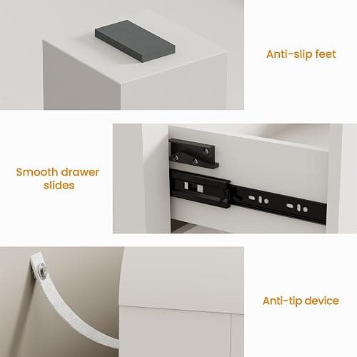 RoyalCraft 3 Drawer Dresser, Modern Chest of Drawers with Rounded Table Corners, Wooden Closet Dresser Nightstand Side Table with Ample Storage Space for Bedroom, Living Room, Entryway, White - White thumbnail 8