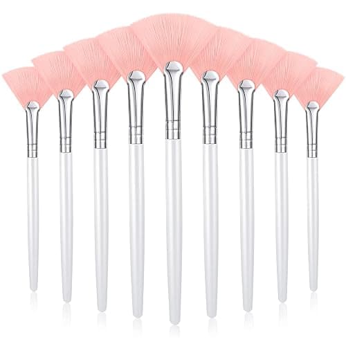 9 Pieces Facial Fan Mask Brushes, Soft Facial Applicator Brushes Tools for Peel Glycolic Makeup for Mud Cream(Pink, White) - Image 1