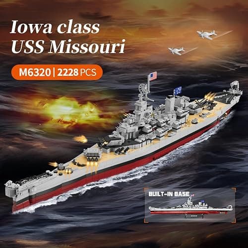MISINI M6320 Military Series World War II Battleship Building Kit, 2228 Pieces USS Missouri Battleship, Toy Gift Ship Building Block Set for Adult Collection(Iowa-Class Warship) thumbnail 2