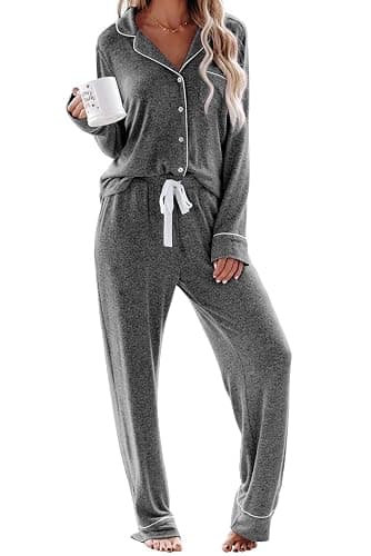 Aamikast Women's Pajama Sets Long Sleeve Button Down Sleepwear Nightwear Soft Pjs Lounge Sets - Image 1