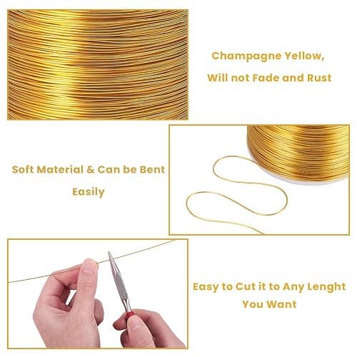 BENECREAT 20 Gauge 770FT Aluminum Wire Anodized Jewelry Craft Making Beading Floral Colored Aluminum Craft Wire - Yellow Gold thumbnail 2