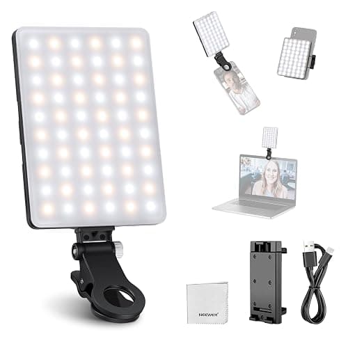 NEEWER BASICS Clip on LED Selfie Light Compatible with iPhone, 2000mAh Rechargeable, Phone Clamp Holder & Cleaning Cloth, Webcam Laptop Zoom Video Conference Recording Makeup Fill Lighting, NL-60AI - Image 1