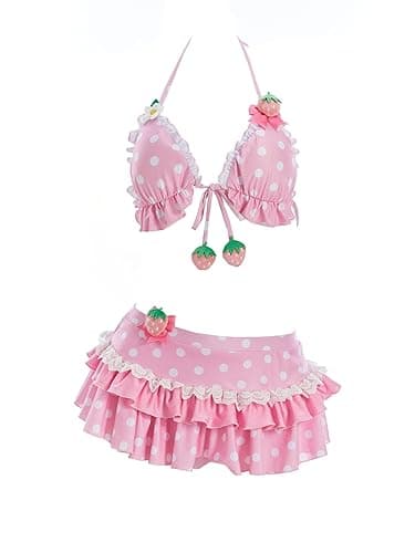 haikyuu Women Strawberry Bikini Set Vintage Polka Dots Swimsuit Kawaii Cute Bathing Suit Y2k Swimwear - Image 1