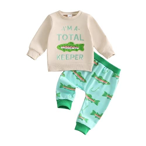 Toddler Baby Boy Fall Winter Clothes Letters Crewneck Sweatshirt Pants Sets | Toddler Baby Boy Fall Winter Clothes Letters Fish Embroidery Crewneck Sweatshirt Pants Sets Cute Baby Boy Outfits - Image 1