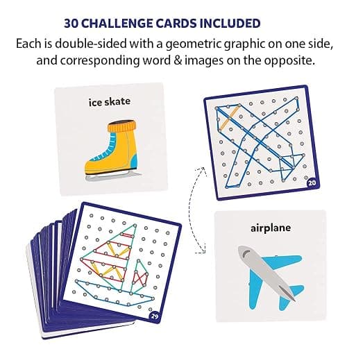 Coogam Wooden Geoboard Mathematical Manipulative Material Array Block Geo Board – Graphical Educational Toys with 30Pcs Pattern Cards and Latex Bands Shape STEM Puzzle Matrix 8x8 Brain Teaser for Kid thumbnail 8