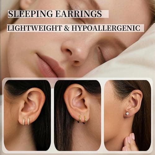 3 Pairs Cute Small Gold Filled Hoop Earrings Set for Women Diamond-Like Shine Cubic Zirconia Stud Earrings for Sensitive Ears thumbnail 6