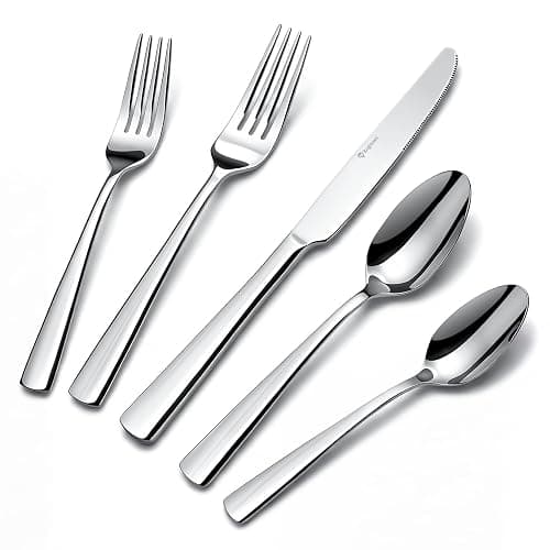 Silverware Set for 8, 45 Piece Stainless Steel Kitchen Utensils Cutlery Set | Gift Package for Wedding Housewarming, Heavy-Duty Steak Knife Fork and Spoon, Dishwasher Safe, Ergonomic Design, Flatware Set - Image 1